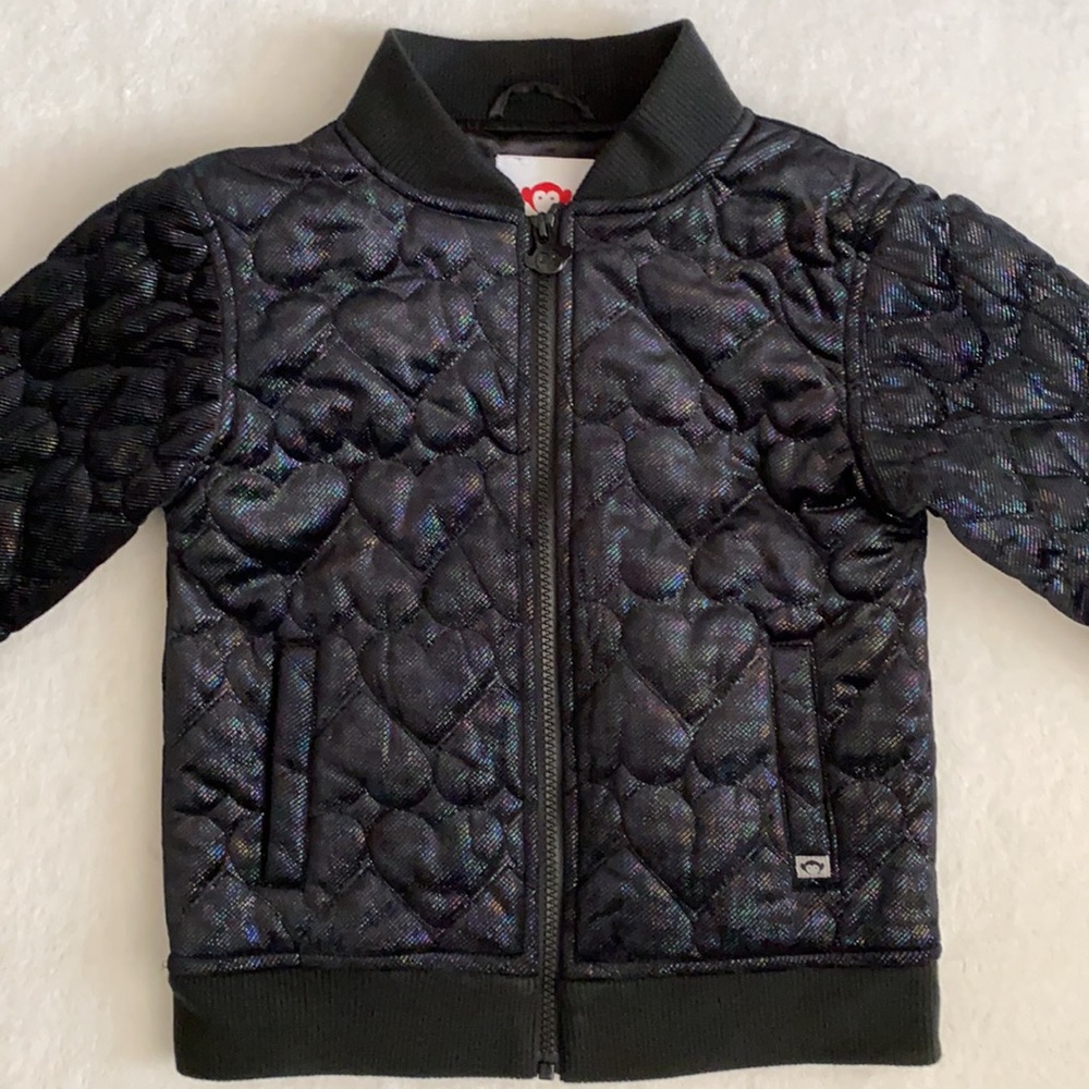 Appaman | Nikki Bomber Jacket Quilted Shiny Metallic Black Hearts A5NSJ-BHT (8) - Picture 5 of 17